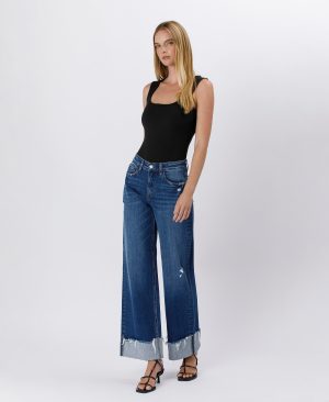 Blue Stream – High Rise Cuffed Baggy Wide Leg Jeans