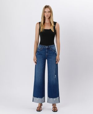 Blue Stream – High Rise Cuffed Baggy Wide Leg Jeans