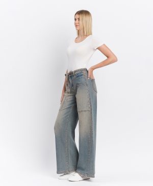 Genesis – High Rise Elastic Tie Waistband Baggy Wide Leg Jeans