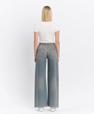 Genesis – High Rise Elastic Tie Waistband Baggy Wide Leg Jeans