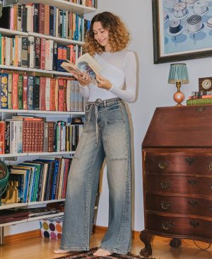 Genesis – High Rise Elastic Tie Waistband Baggy Wide Leg Jeans