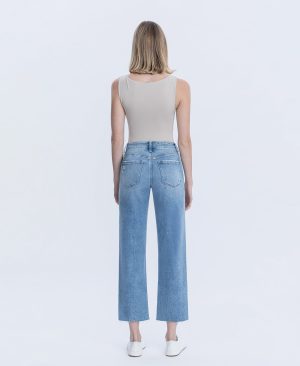 Peggy – High Rise Raw Hem Crop Slim Wide Leg Jeans
