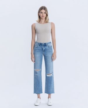 Peggy – High Rise Raw Hem Crop Slim Wide Leg Jeans