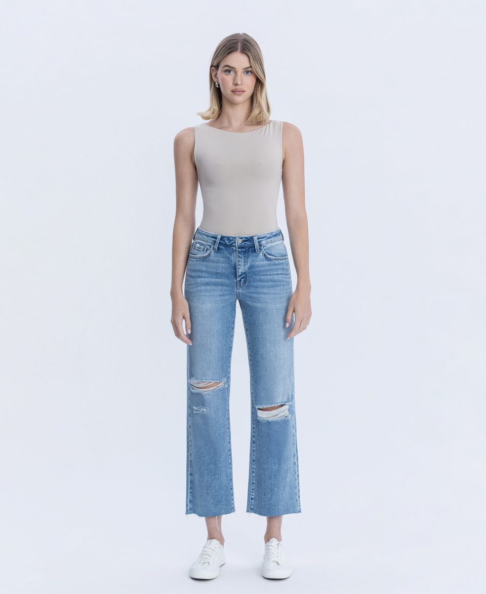 Peggy - High Rise Raw Hem Crop Slim Wide Leg Jeans