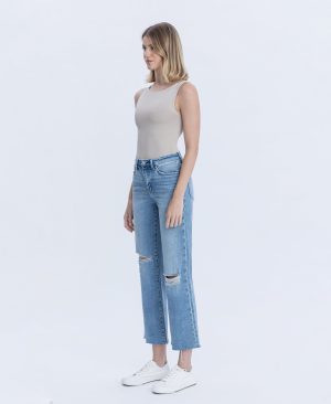 Peggy – High Rise Raw Hem Crop Slim Wide Leg Jeans