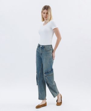 Dreamland – Super High Rise Cargo Pocket Barrel Jeans