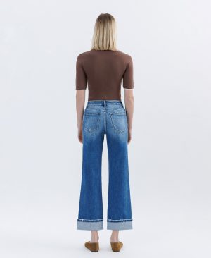 Dark Stone – High Rise Cuffed Slim Wide Leg Jeans
