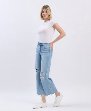 Surf Rider – High Rise Distressed Crop Wide Leg Jeans