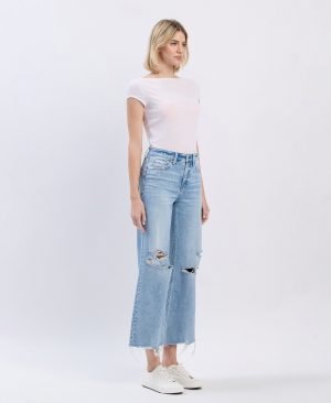 Surf Rider – High Rise Distressed Crop Wide Leg Jeans