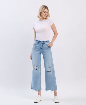 Surf Rider – High Rise Distressed Crop Wide Leg Jeans