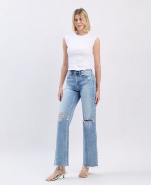 Glorietta – High Rise Distressed Slim Wide Leg Jeans