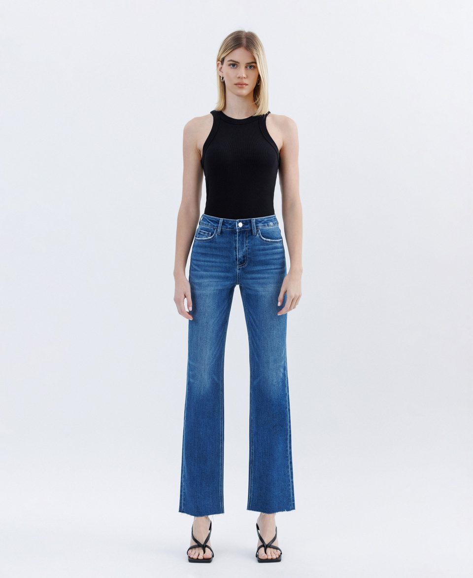 Raptureously - High Rise Clean Cut Raw Hem Straight Jeans