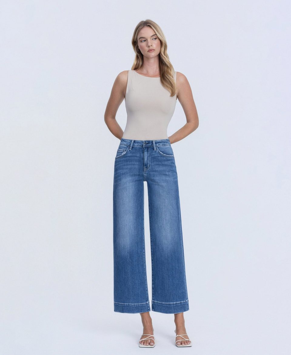 Let It Rain - High Rise Crop Wide Leg Trouser Jeans