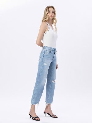 Ezra – High Rise Distressed Crop Slim Wide Leg Jeans