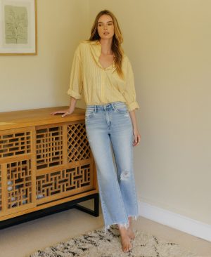 Ezra – High Rise Distressed Crop Slim Wide Leg Jeans