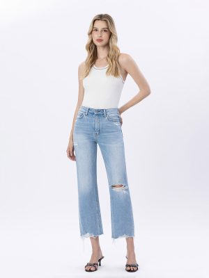 Ezra – High Rise Distressed Crop Slim Wide Leg Jeans