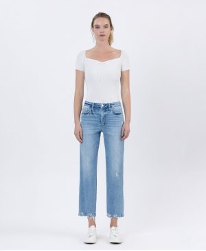 Boatload – High Rise Distressed Hem Crop Straight Jeans