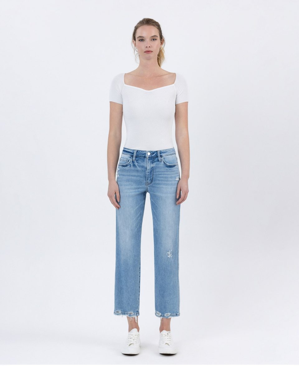 Boatload - High Rise Distressed Hem Crop Straight Jeans