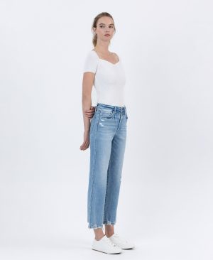 Boatload – High Rise Distressed Hem Crop Straight Jeans
