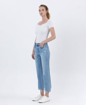 Boatload – High Rise Distressed Hem Crop Straight Jeans