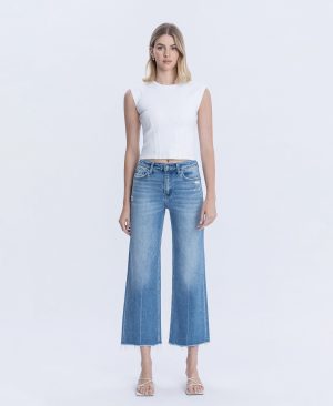 Cypress – High Rise Raw Hem Crop Slim Wide Leg Jeans