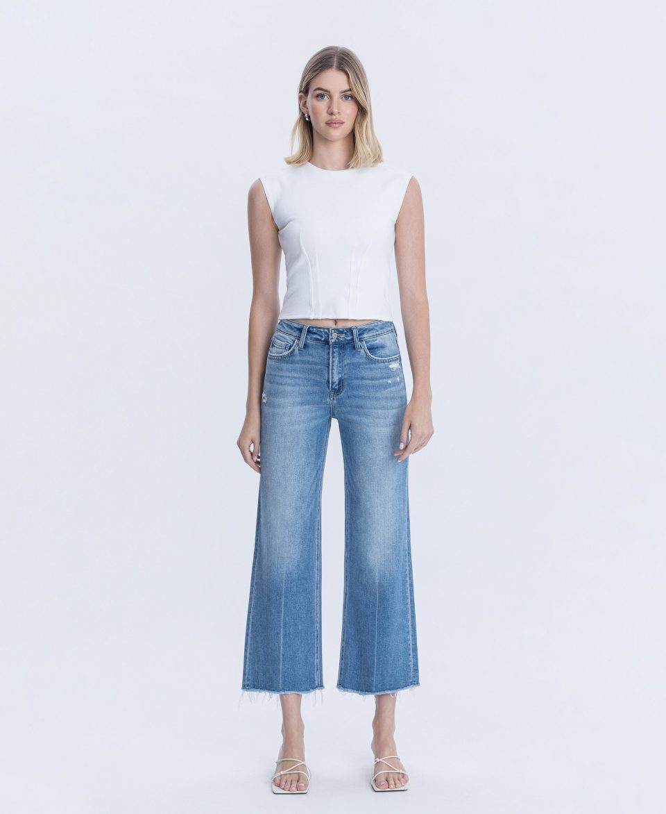 Cypress - High Rise Raw Hem Crop Slim Wide Leg Jeans