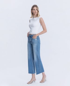 Cypress – High Rise Raw Hem Crop Slim Wide Leg Jeans