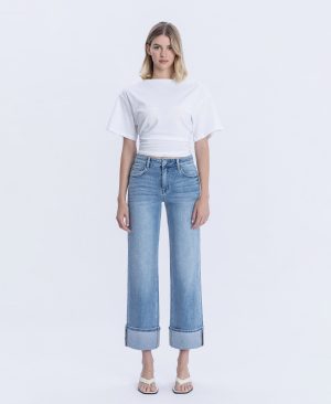 Elan – High Rise Cuffed Slim Wide Leg Jeans
