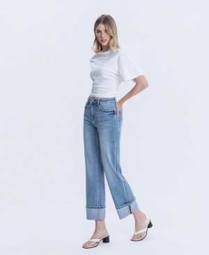 Elan – High Rise Cuffed Slim Wide Leg Jeans