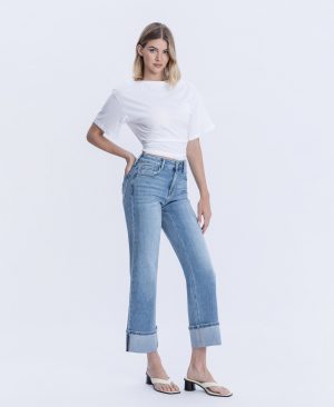 Elan – High Rise Cuffed Slim Wide Leg Jeans