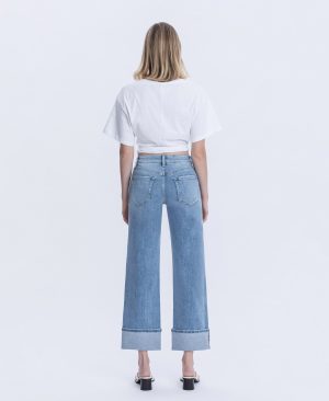 Elan – High Rise Cuffed Slim Wide Leg Jeans