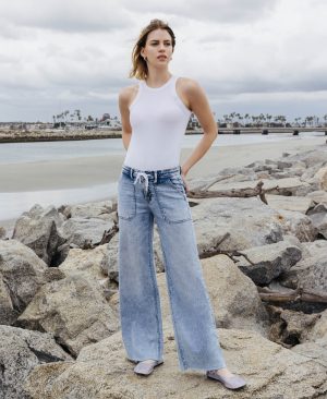 Clearly – High Rise Drawstring Waistband Wide Leg Jeans