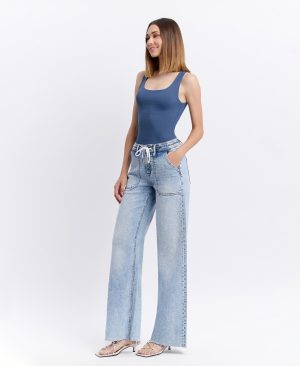Clearly – High Rise Drawstring Waistband Wide Leg Jeans