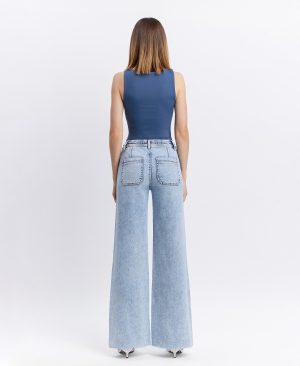 Clearly – High Rise Drawstring Waistband Wide Leg Jeans