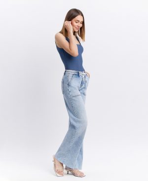 Clearly – High Rise Drawstring Waistband Wide Leg Jeans