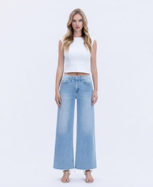 Quieter – High Rise Seamless WB Raw Hem Wide Leg Jeans