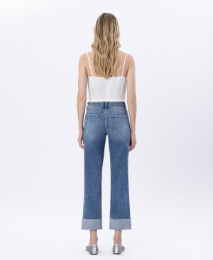 Radiantly – High Rise Seamless Waistband Cuffed Straight Jeans