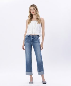 Radiantly – High Rise Seamless Waistband Cuffed Straight Jeans