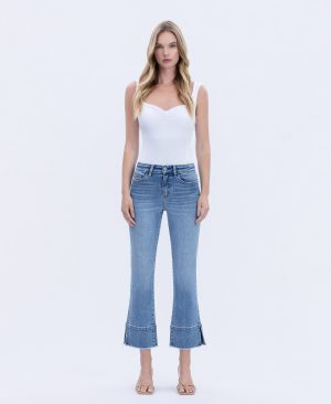 Urbane – High Rise Trouser Slit Hem Kick Flare Jeans