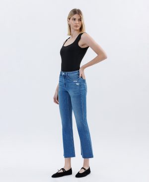 Vibrantly – High Rise Raw Hem Bootcut Jeans