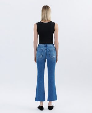 Vibrantly – High Rise Raw Hem Bootcut Jeans