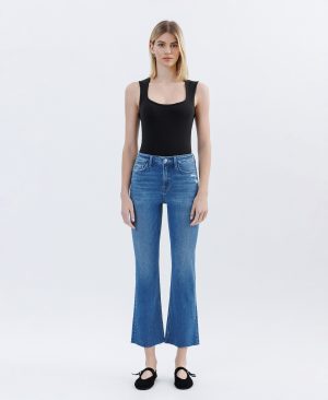 Vibrantly – High Rise Raw Hem Bootcut Jeans