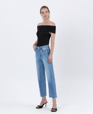 Well Balanced – High Rise Raw Hem Crop Slim Wide Leg Jeans