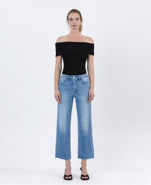 Well Balanced – High Rise Raw Hem Crop Slim Wide Leg Jeans