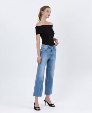 Well Balanced – High Rise Raw Hem Crop Slim Wide Leg Jeans