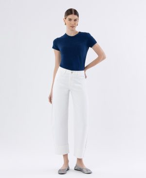 Optic White – High Rise Cuffed Crop Barrel Jeans