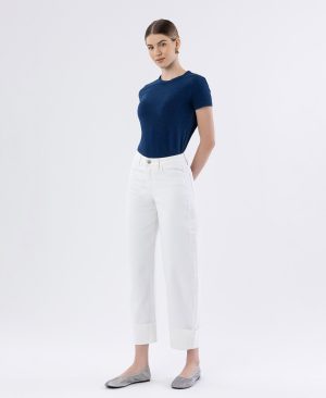Optic White – High Rise Cuffed Crop Barrel Jeans
