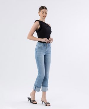 Motivated – High Rise Distressed Cuffed Crop Slim Straight Jeans