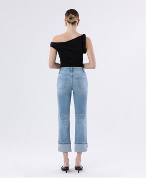 Motivated – High Rise Distressed Cuffed Crop Slim Straight Jeans