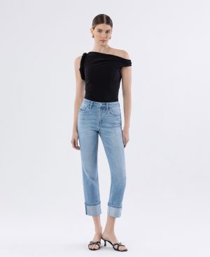 Motivated – High Rise Distressed Cuffed Crop Slim Straight Jeans